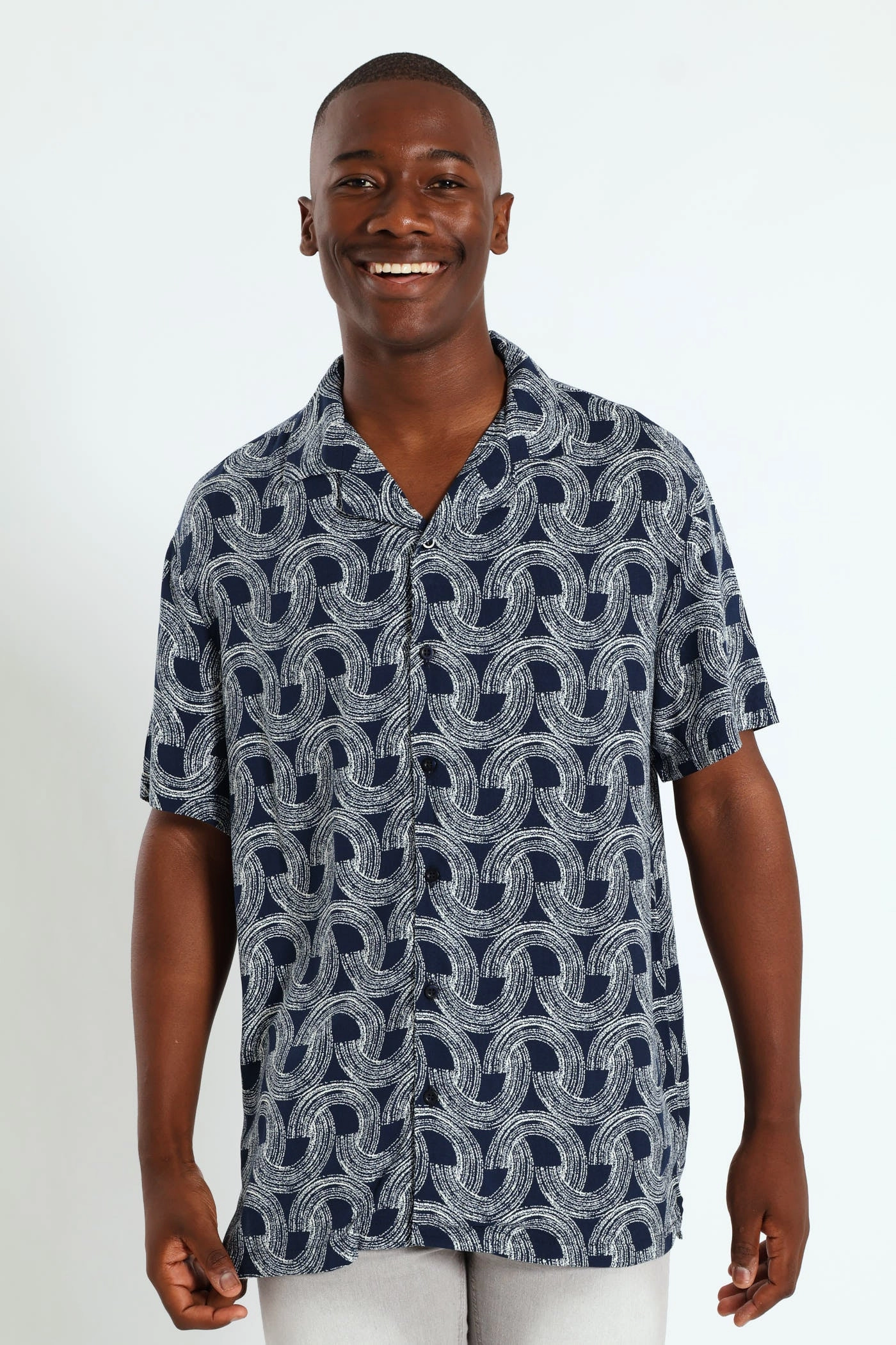 Half Circle Print Shirt - Navy Clothing prices Fashion events