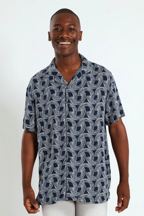 Half Circle Print Shirt - Navy Clothing prices Fashion events