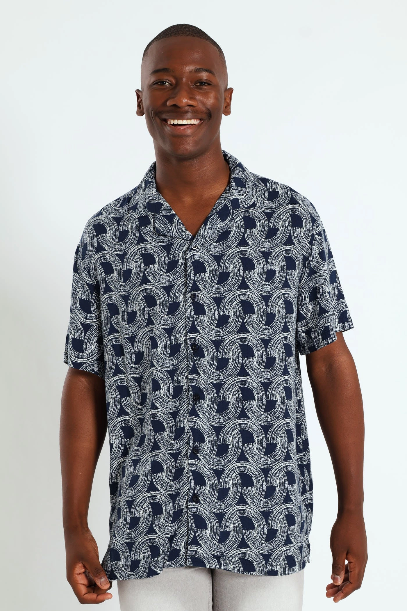 Half Circle Print Shirt - Navy Ethical fashion choices Clothing and accessories