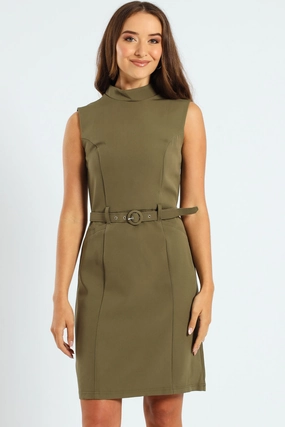 Hi-Neck Belted Pencil Dress Clearance fashion Fashion museums