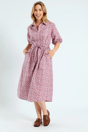 High - end fashion Button Through Collared Belted Midi Dress - Lilac Bohemian style items