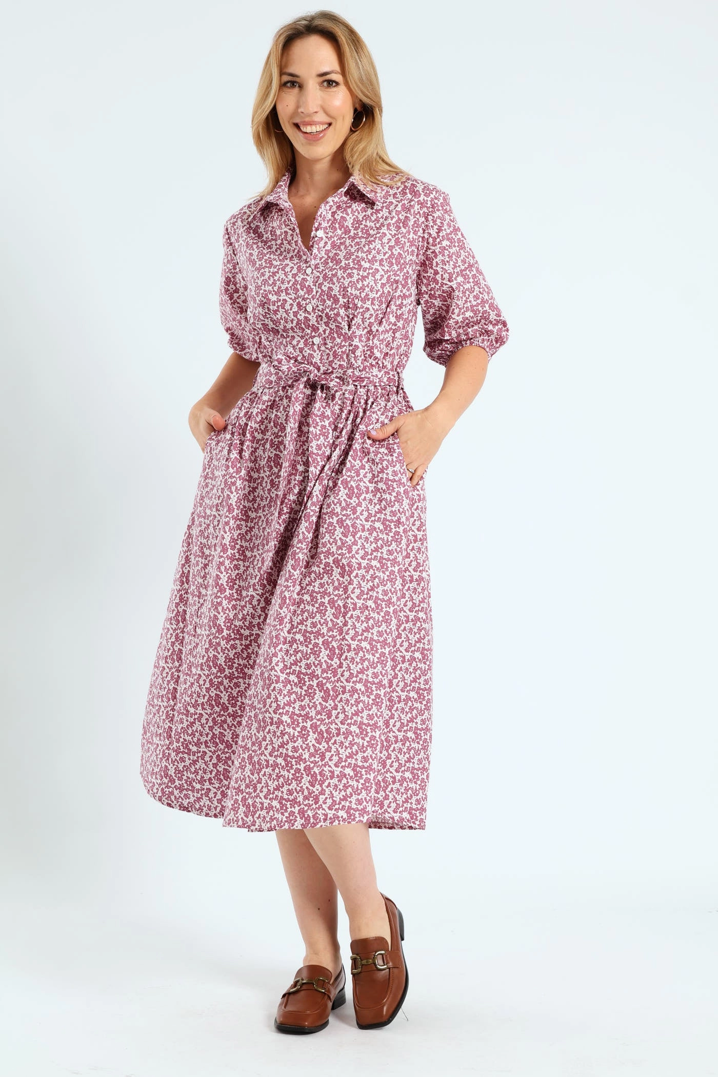 Fashion on sale Button Through Collared Belted Midi Dress - Lilac Popular fashion picks