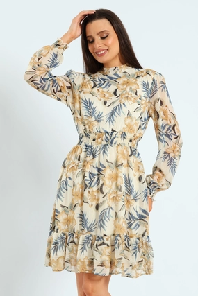 High Neck Shirred Waisted Tea Dress Smart fashion (wearables) Cotton - made fashion