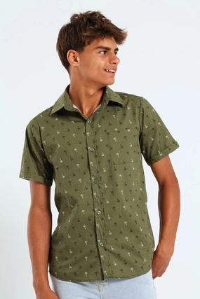 Hip - hop fashion Boys Palm Tree Shirt - Olive Fashion events