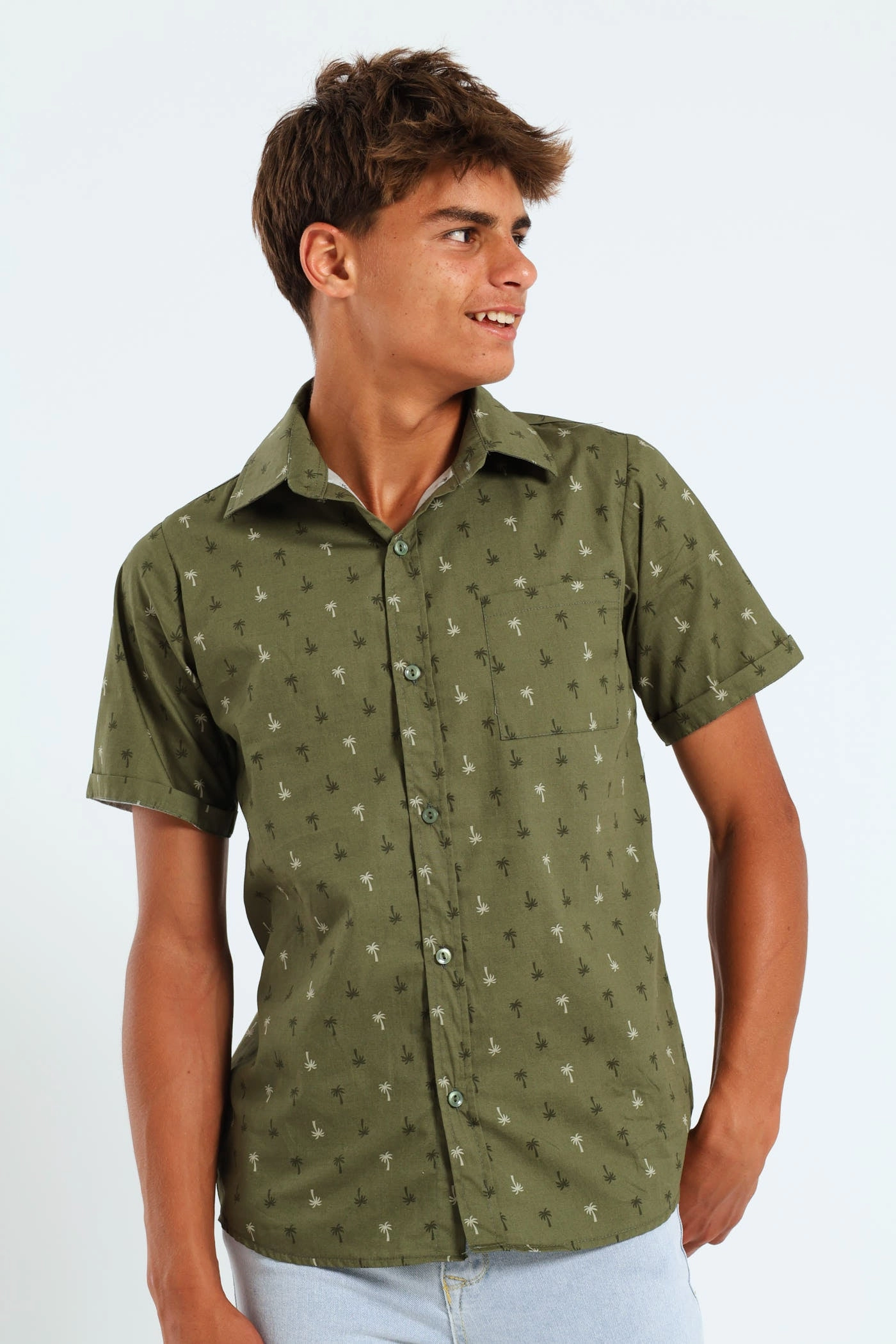 Hip - hop fashion Boys Palm Tree Shirt - Olive Fashion events