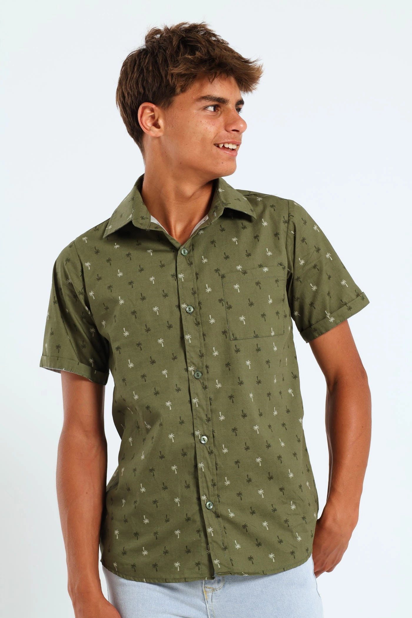 Hip - hop fashion Boys Palm Tree Shirt - Olive Fashion events