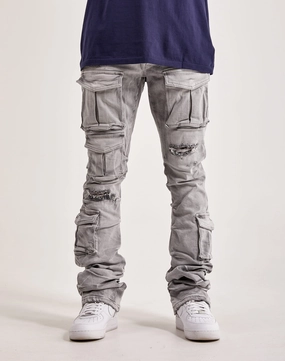 Hip - hop fashion Smoke Rise Utility Pocket Stacked Flare Denim Printed fashion