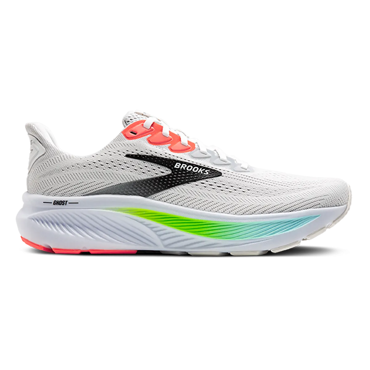 Brooks Ghost 17 White - Pink Clay - Gecko Green Upbeat