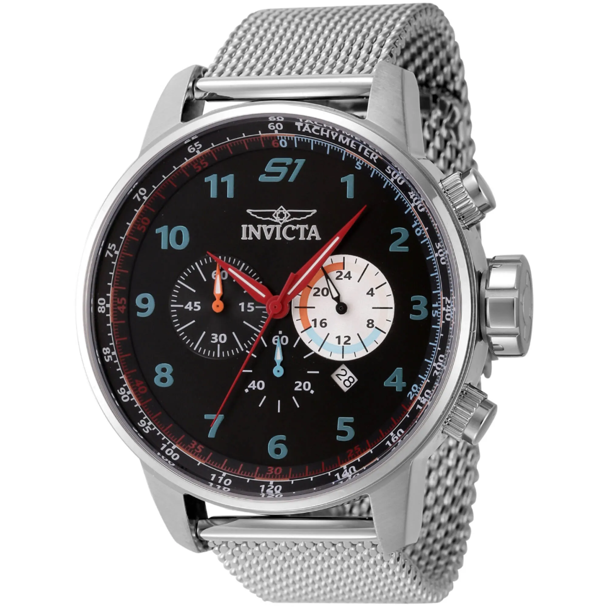 Invicta Men's Chrono Watch - S1 Rally Black Dial Silver Tone Mesh Bracelet | 44947 Invicta Men's Watches
