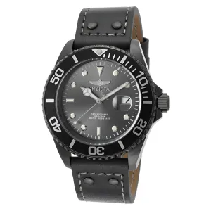 Invicta Men's Grey Leather Strap Watch - Pro Diver Quartz Grey Dial Dive | 22077 Invicta Men's Watches