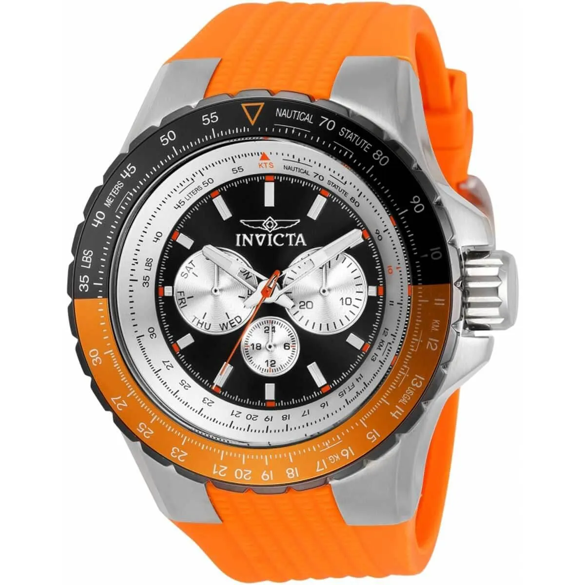Invicta Men's Quartz Watch - Aviator Black and Silver Dial Orange Rubber Strap | 33035 Invicta Men's Watches