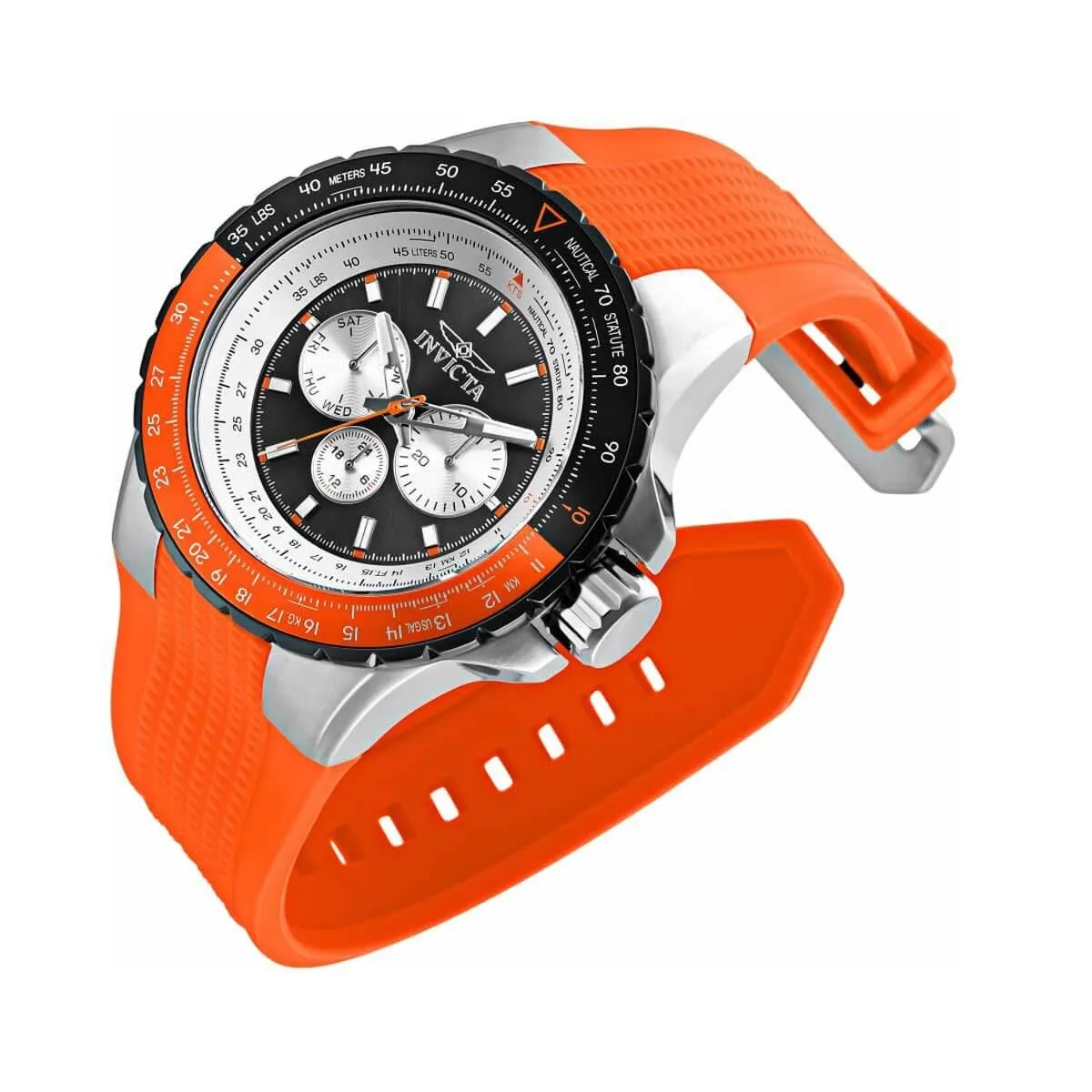 Invicta Men's Quartz Watch - Aviator Black and Silver Dial Orange Rubber Strap | 33035 Invicta Men's Watches