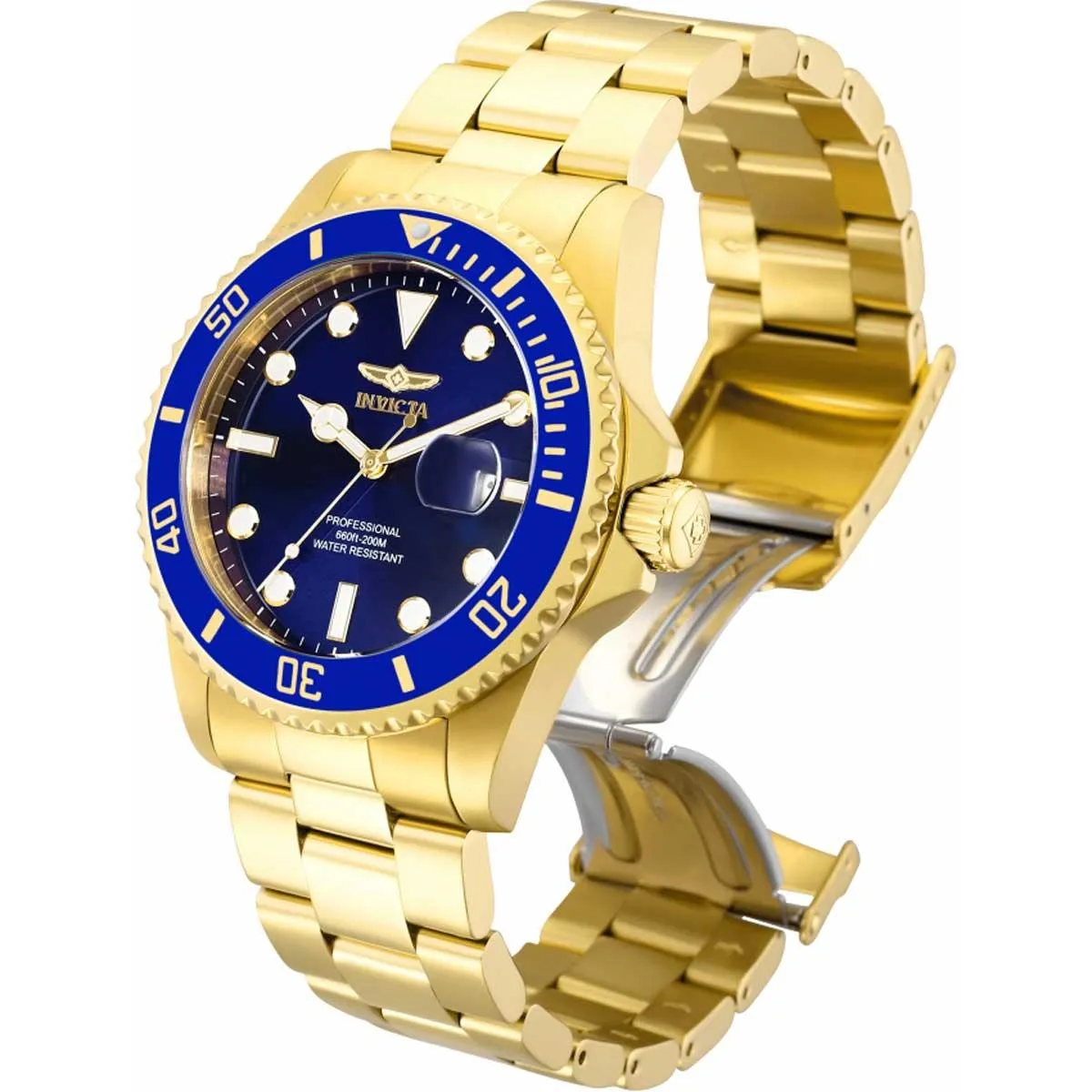 Invicta Men's Quartz Watch - Pro Diver Blue Dial Yellow Gold Steel Bracelet | 33270 Invicta Men's Watches