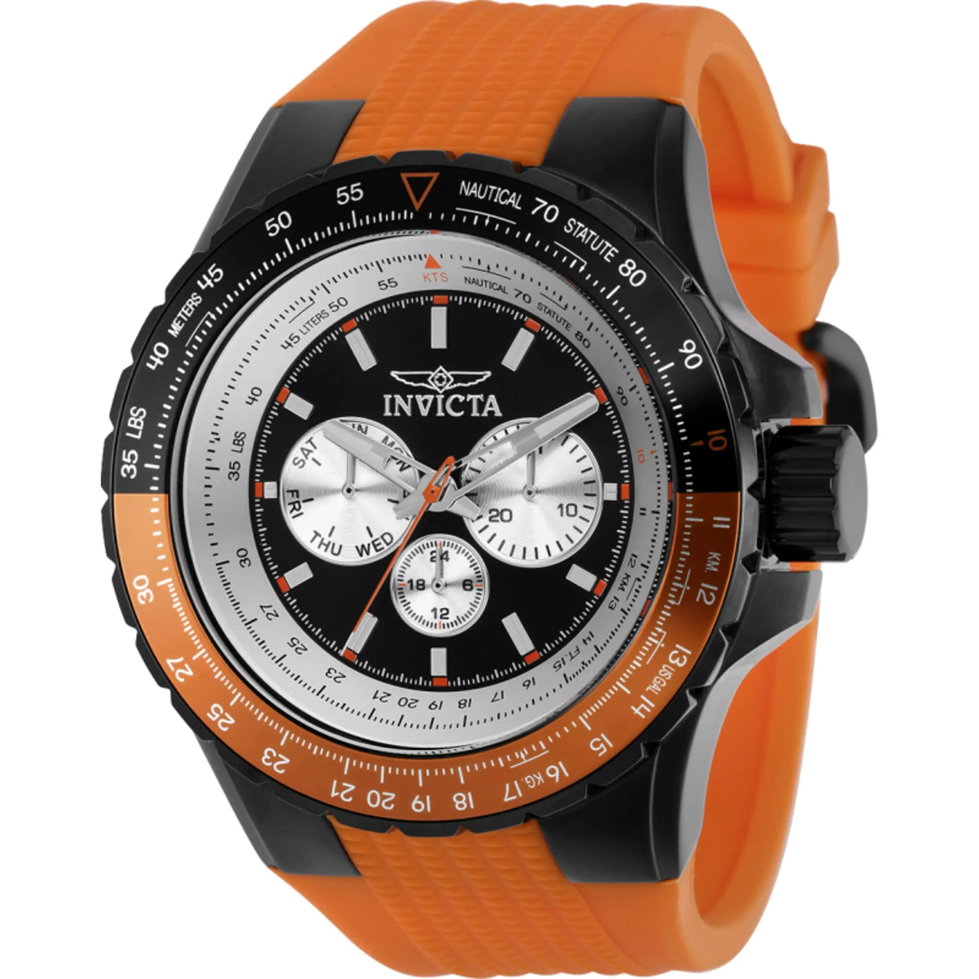 Invicta Men's Watch - Aviator Chrono Black, Silver Tone Dial Orange Strap | 37031 Invicta Men's Watches