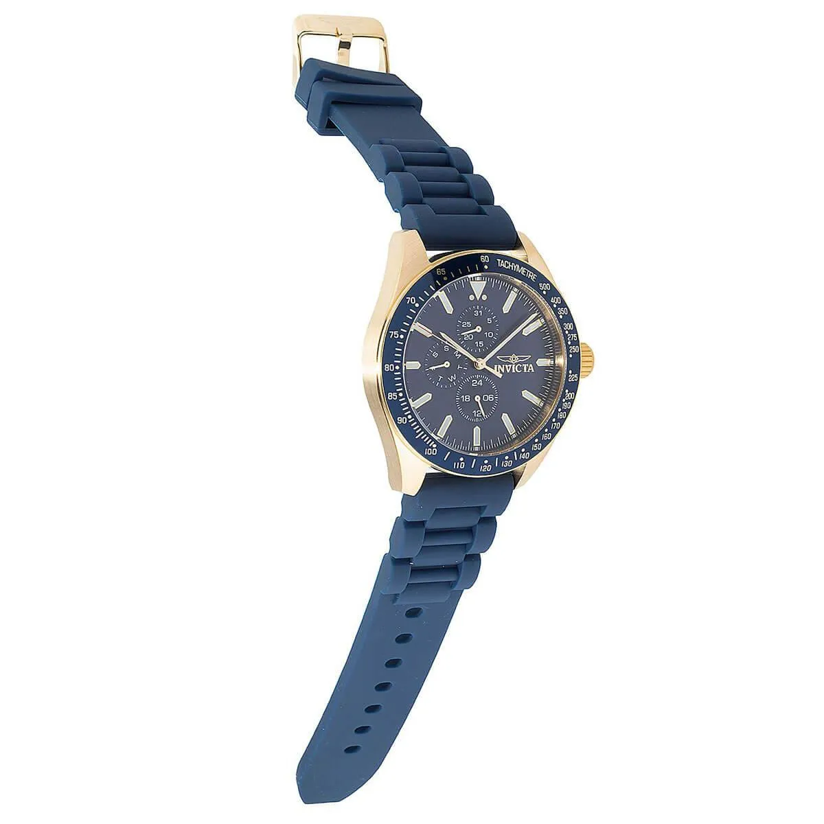 Invicta Men's Watch - Aviator Day-Date Yellow Gold Case Blue Bezel Strap | 38403 Invicta Men's Watches