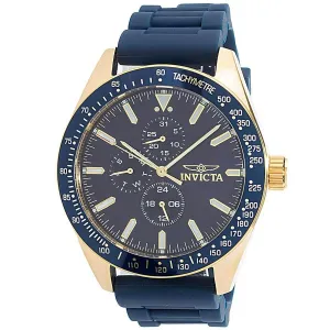Invicta Men's Watch - Aviator Day-Date Yellow Gold Case Blue Bezel Strap | 38403 Invicta Men's Watches
