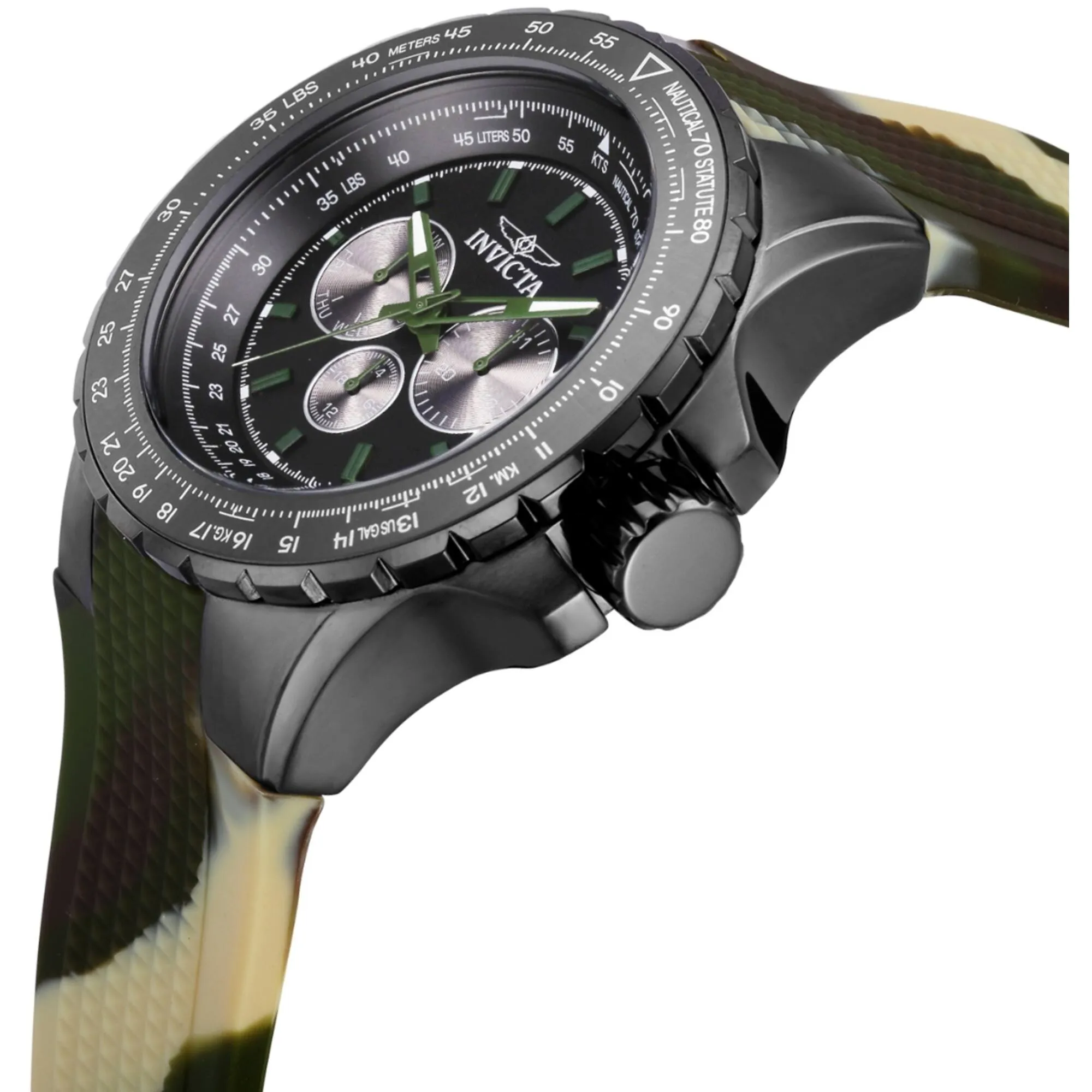 Invicta Men's Watch - Aviator Quartz Chrono Gunmetal and Green Dial Strap | 39307 Invicta Men's Watches