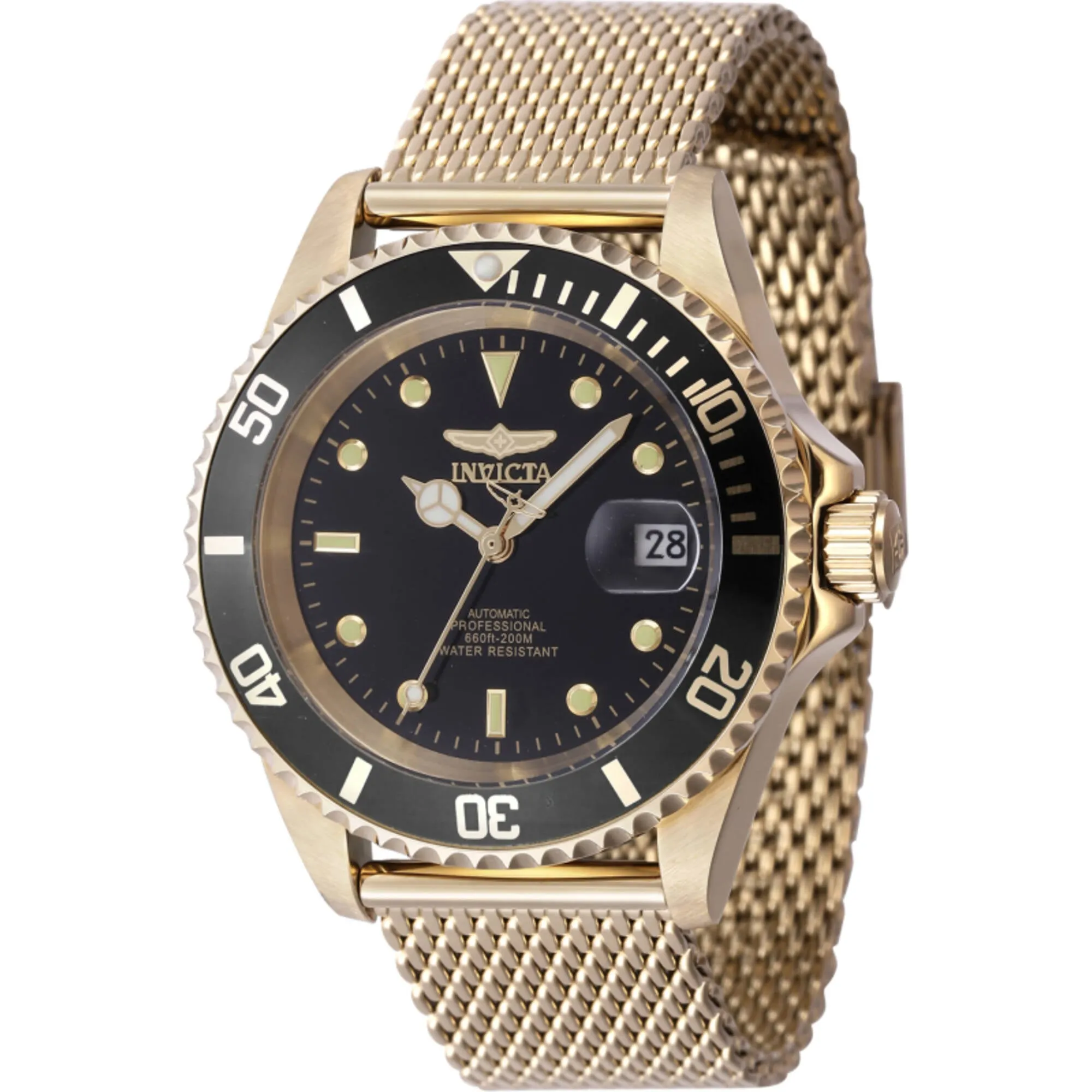 Invicta Men's Watch - Pro Diver Automatic Black Dial Yellow Gold Bracelet | 47722 Invicta Men's Watches
