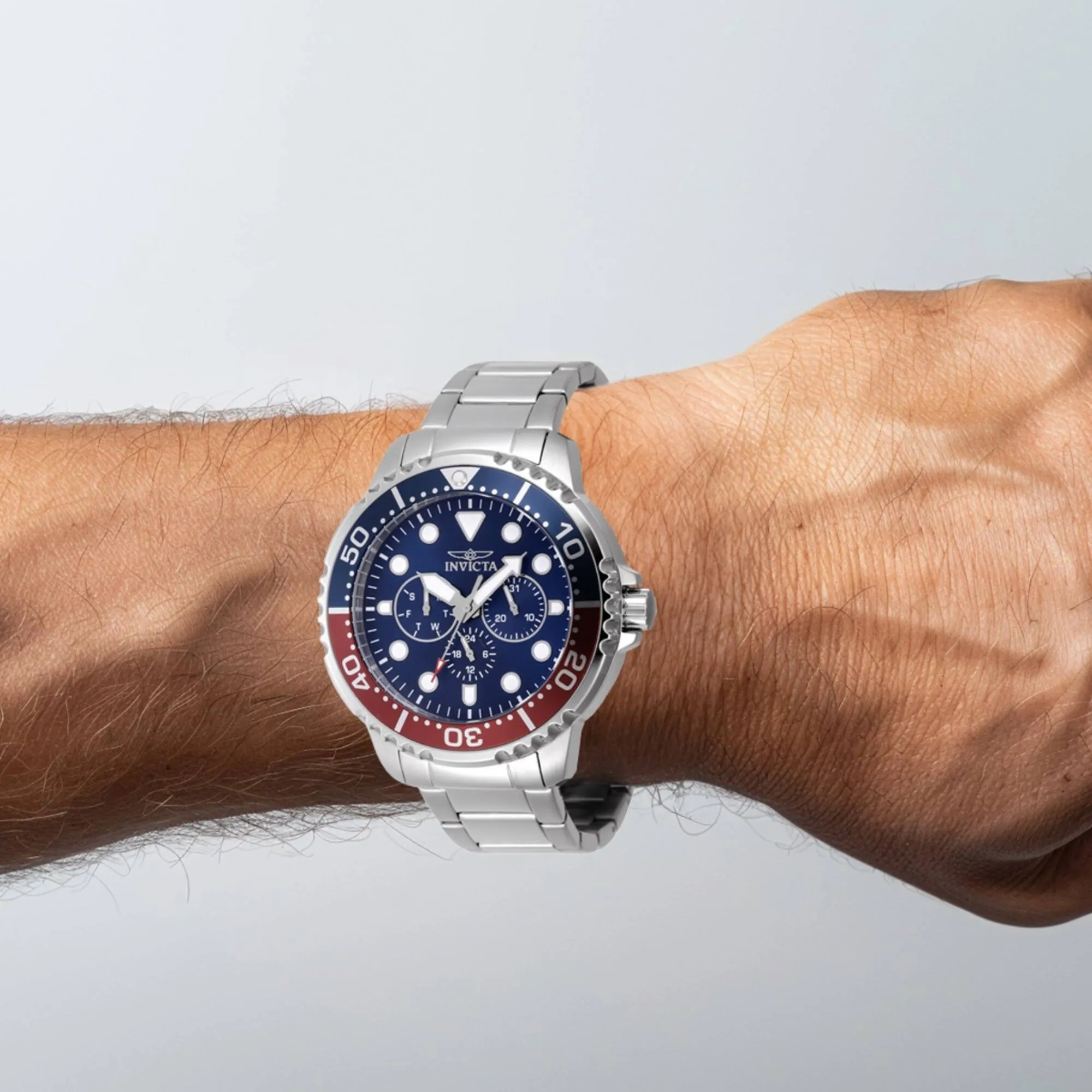 Invicta Men's Watch - Pro Diver Blue and Red Rotating Bezel Steel Bracelet | 47227 Invicta Men's Watches