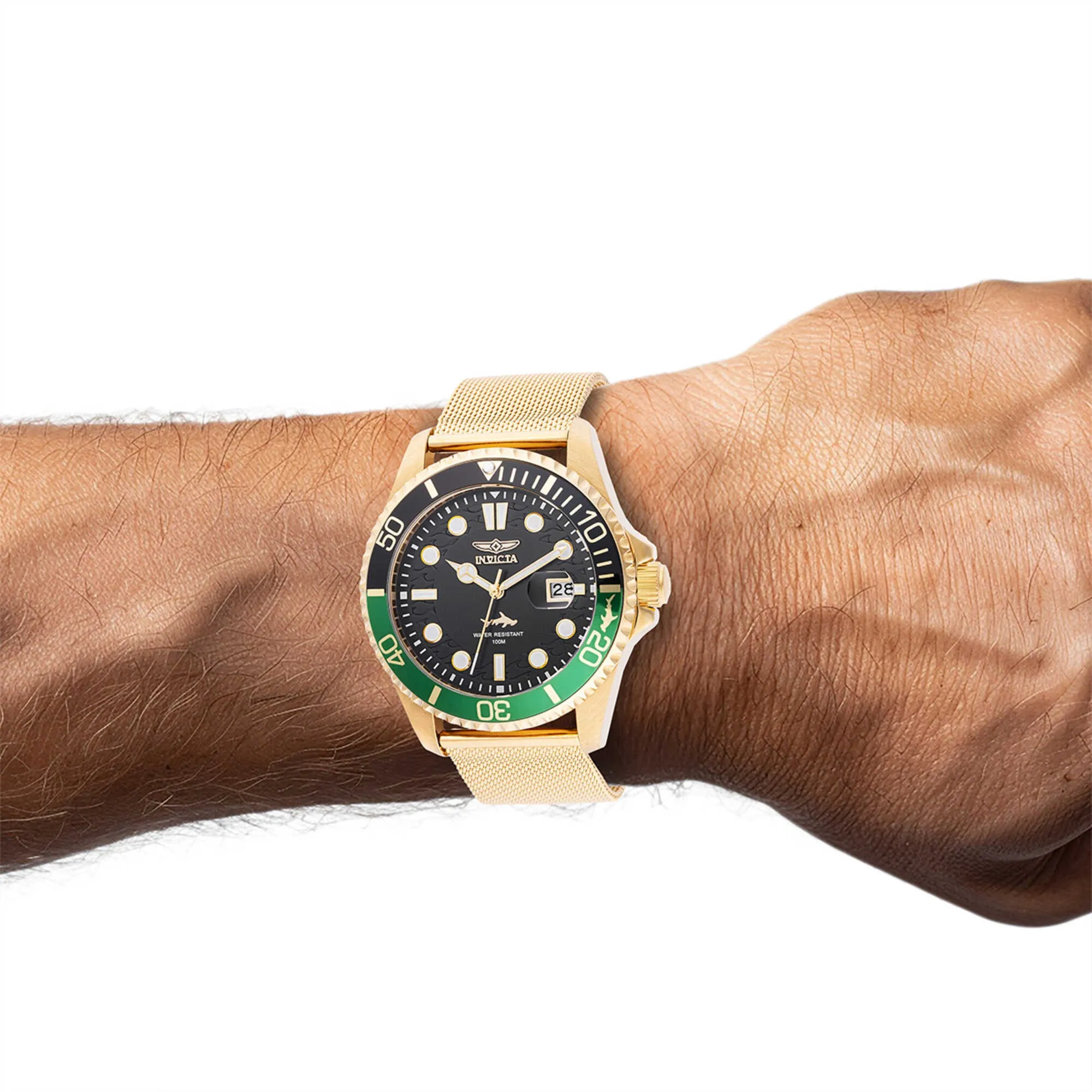 Invicta Men's Watch - Pro Diver Green, Black, Gold Tone Bezel Mesh Bracelet | 47179 Invicta Men's Watches
