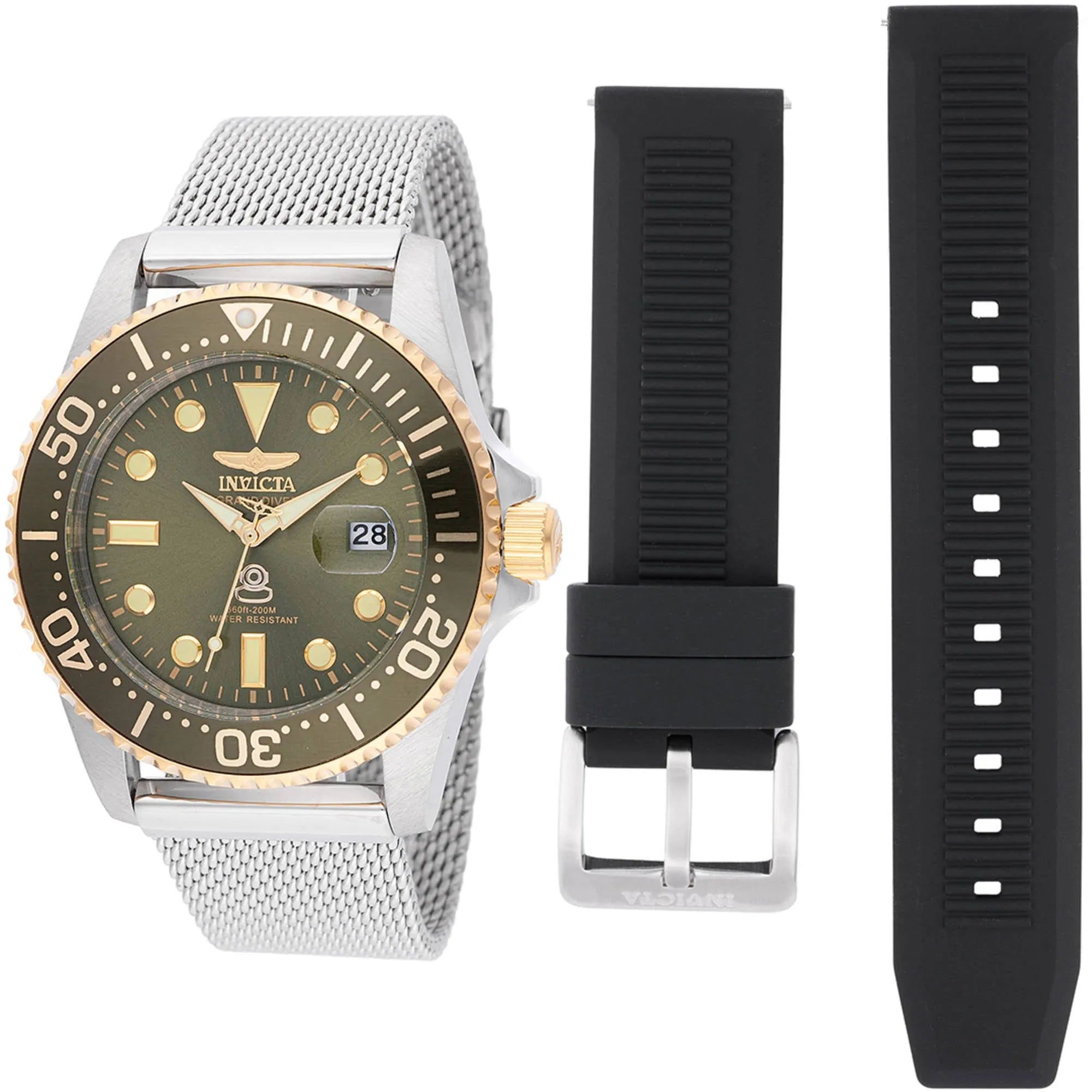 Invicta Men's Watch - Pro Diver Military Green Dial Silver Steel Bracelet | 48217 Invicta Men's Watches