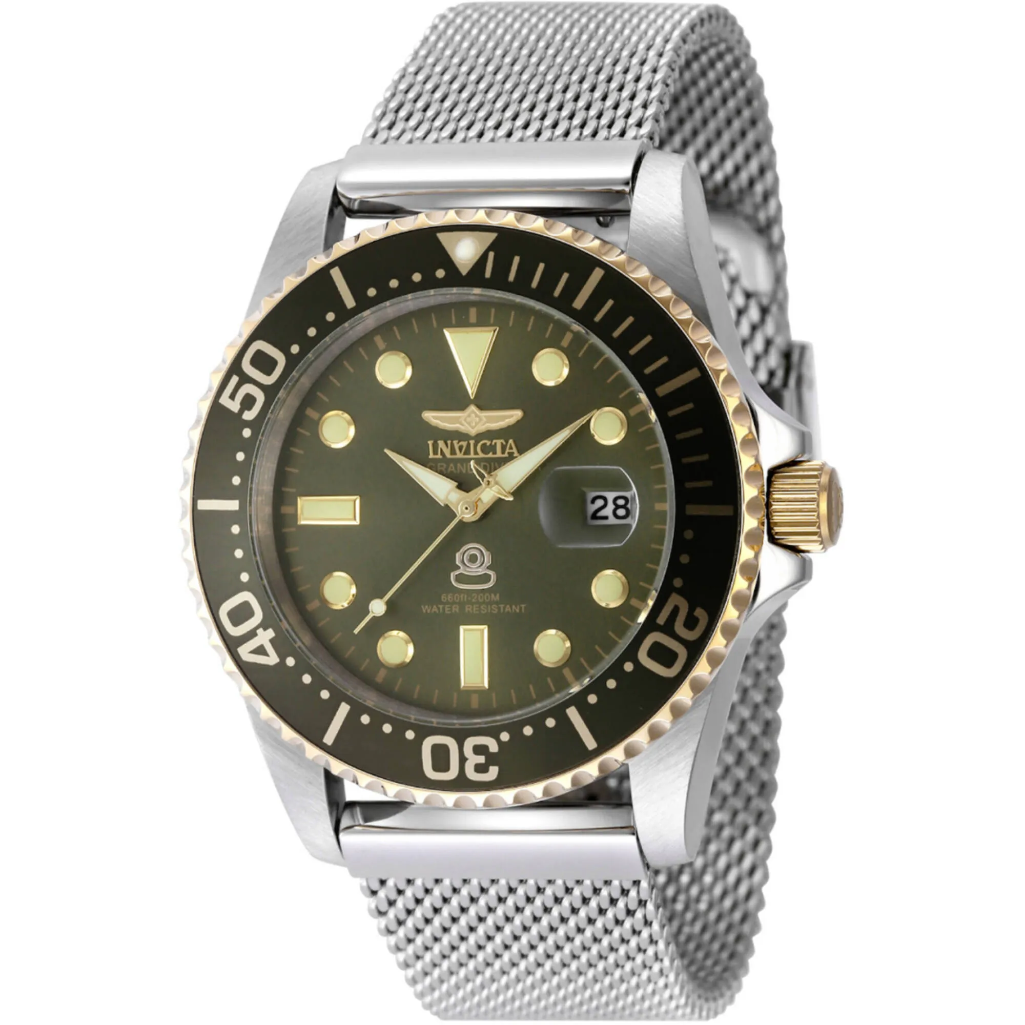 Invicta Men's Watch - Pro Diver Military Green Dial Silver Steel Bracelet | 48217 Invicta Men's Watches