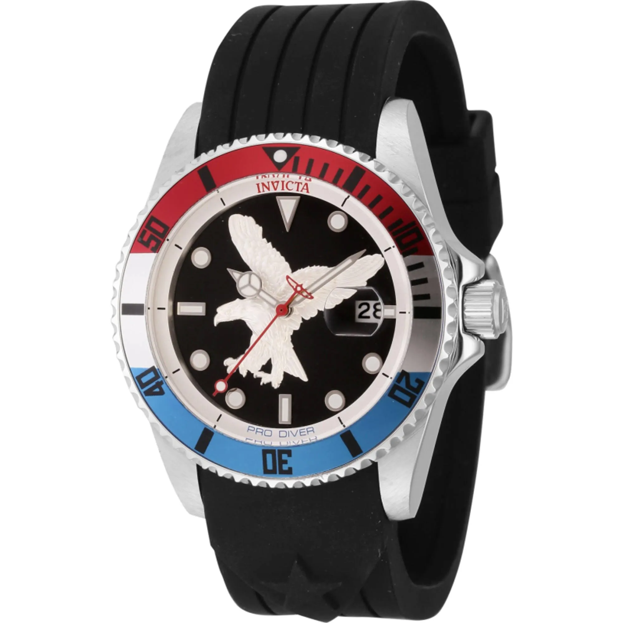 Invicta Men's Watch - Pro Diver Silver Tone and Black Dial Silicone Strap | 45872 Invicta Men's Watches