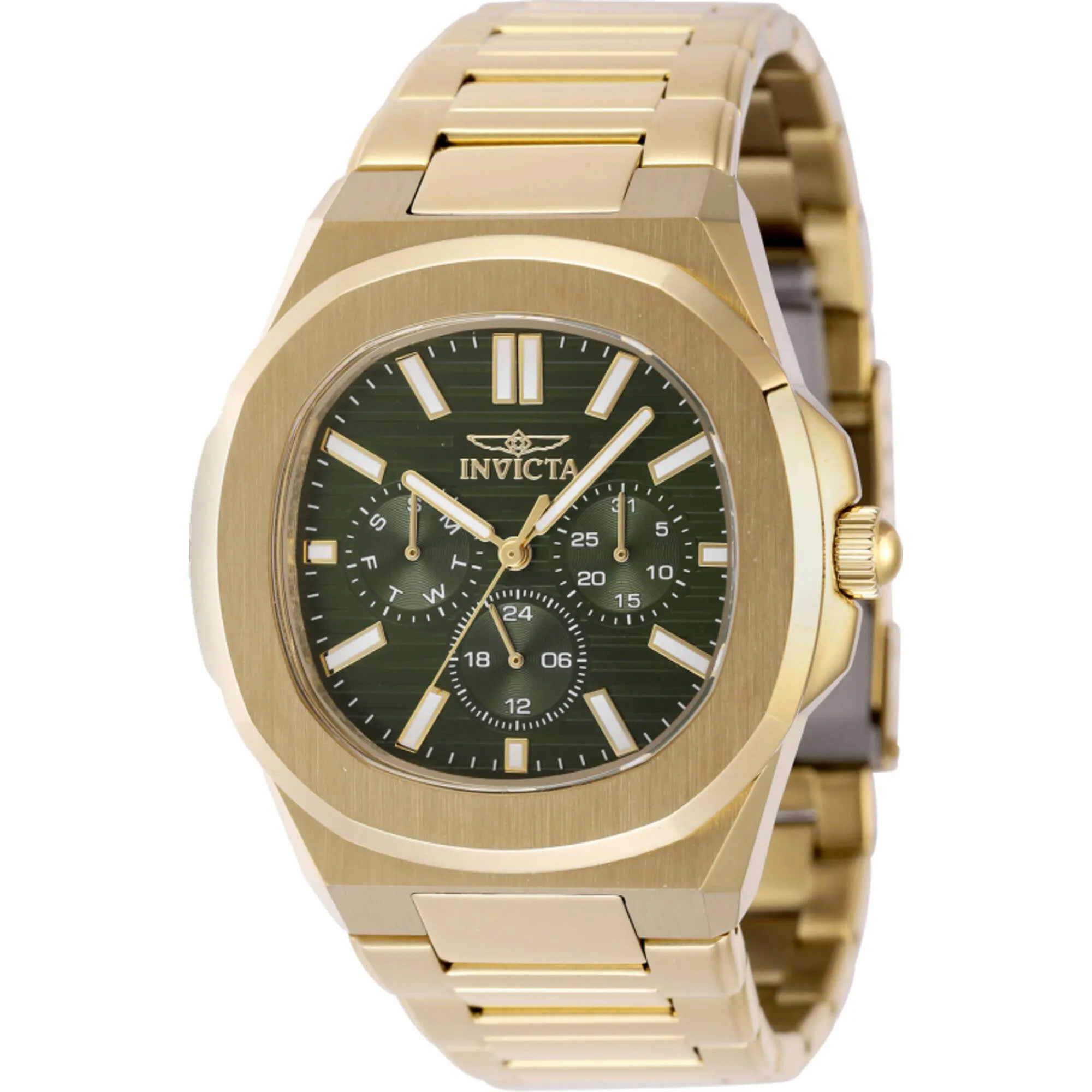 Invicta Men's Watch - Speedway Day-Date Green Dial Yellow Gold Bracelet | 48523 Invicta Men's Watches