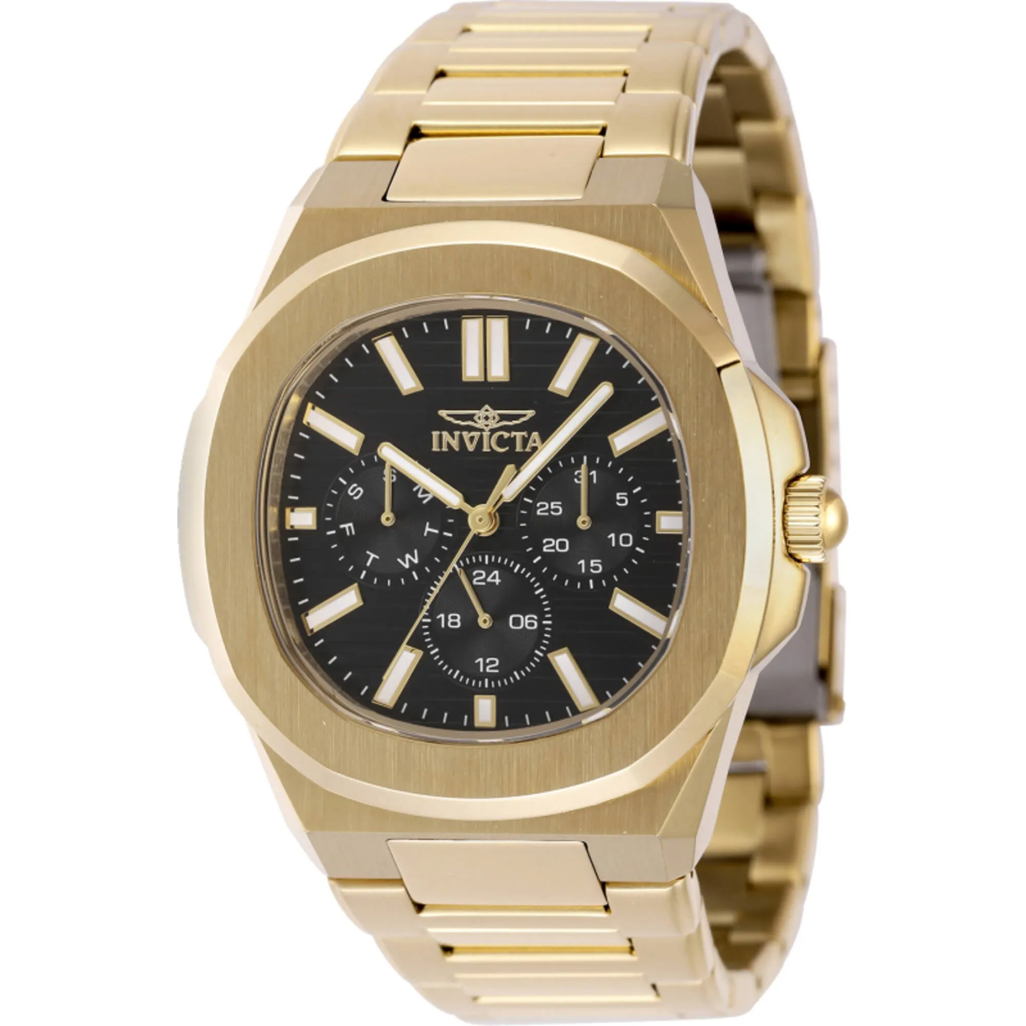 Invicta Men's Watch - Speedway Quartz Day-Date Black Dial Yellow Gold Bracelet | 48521 Invicta Men's Watches