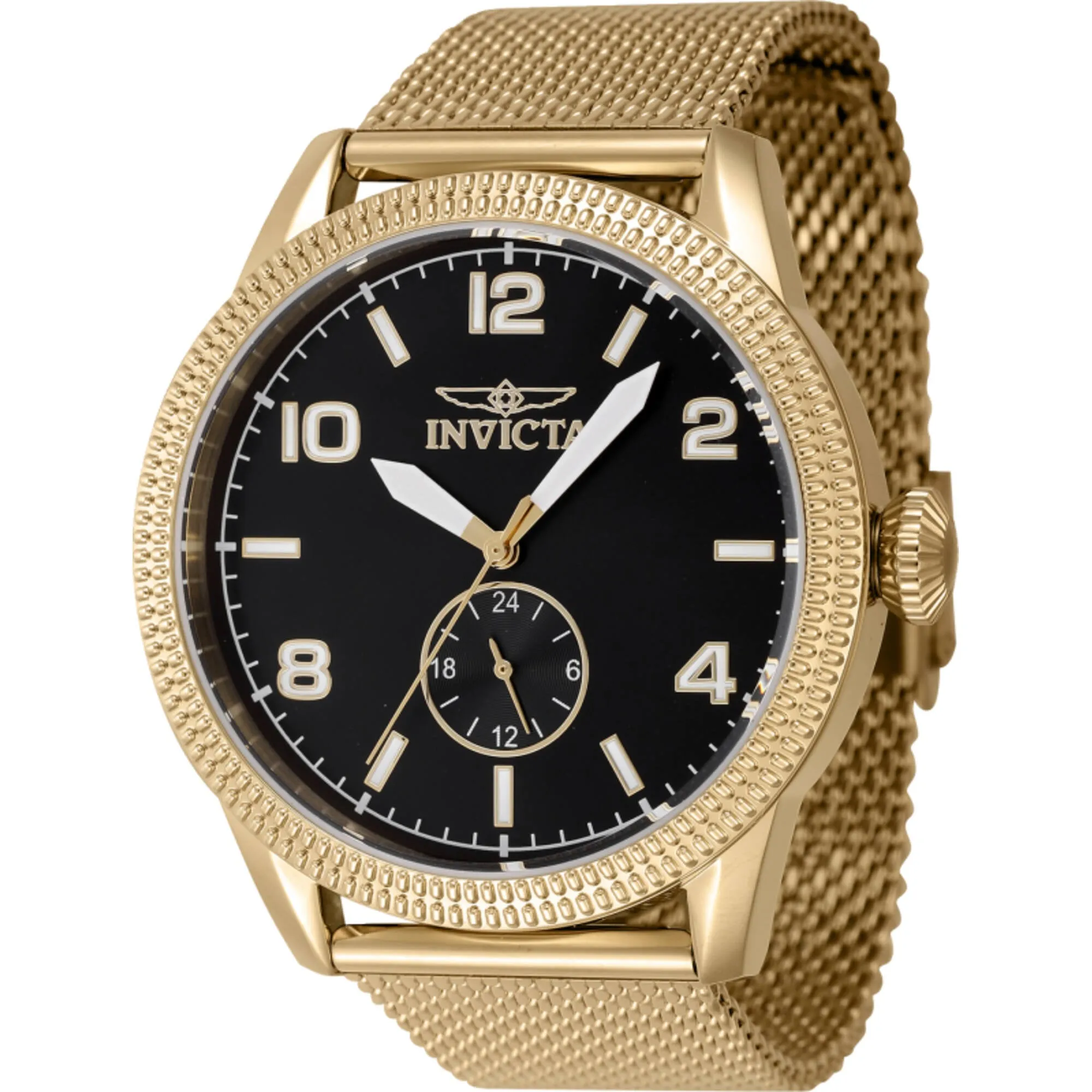 Invicta Men's Watch - Vintage Black Dial Yellow Gold Steel Bracelet Quartz | 47135 Invicta Men's Watches