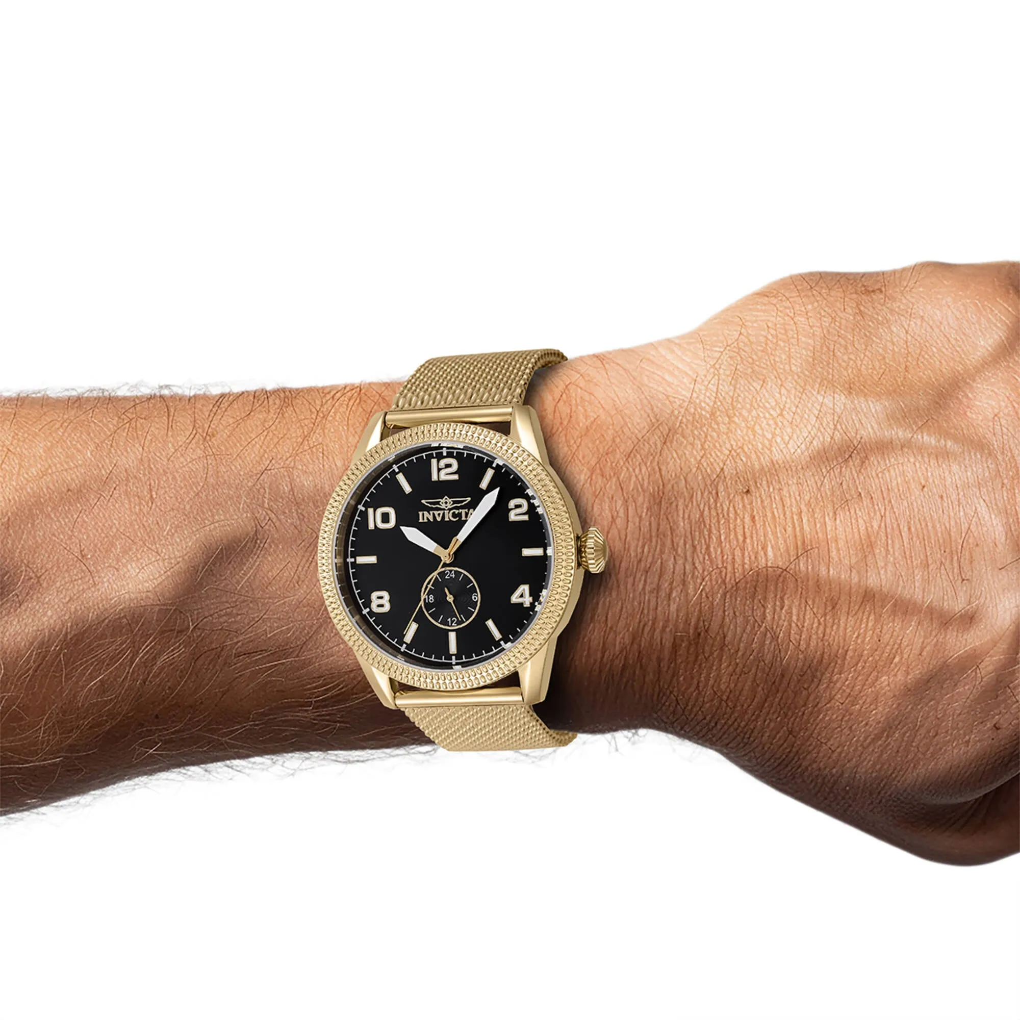 Invicta Men's Watch - Vintage Black Dial Yellow Gold Steel Bracelet Quartz | 47135 Invicta Men's Watches
