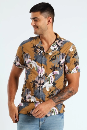 Japanese Crane Shirt - Khaki Stylish products Embroidered fashion