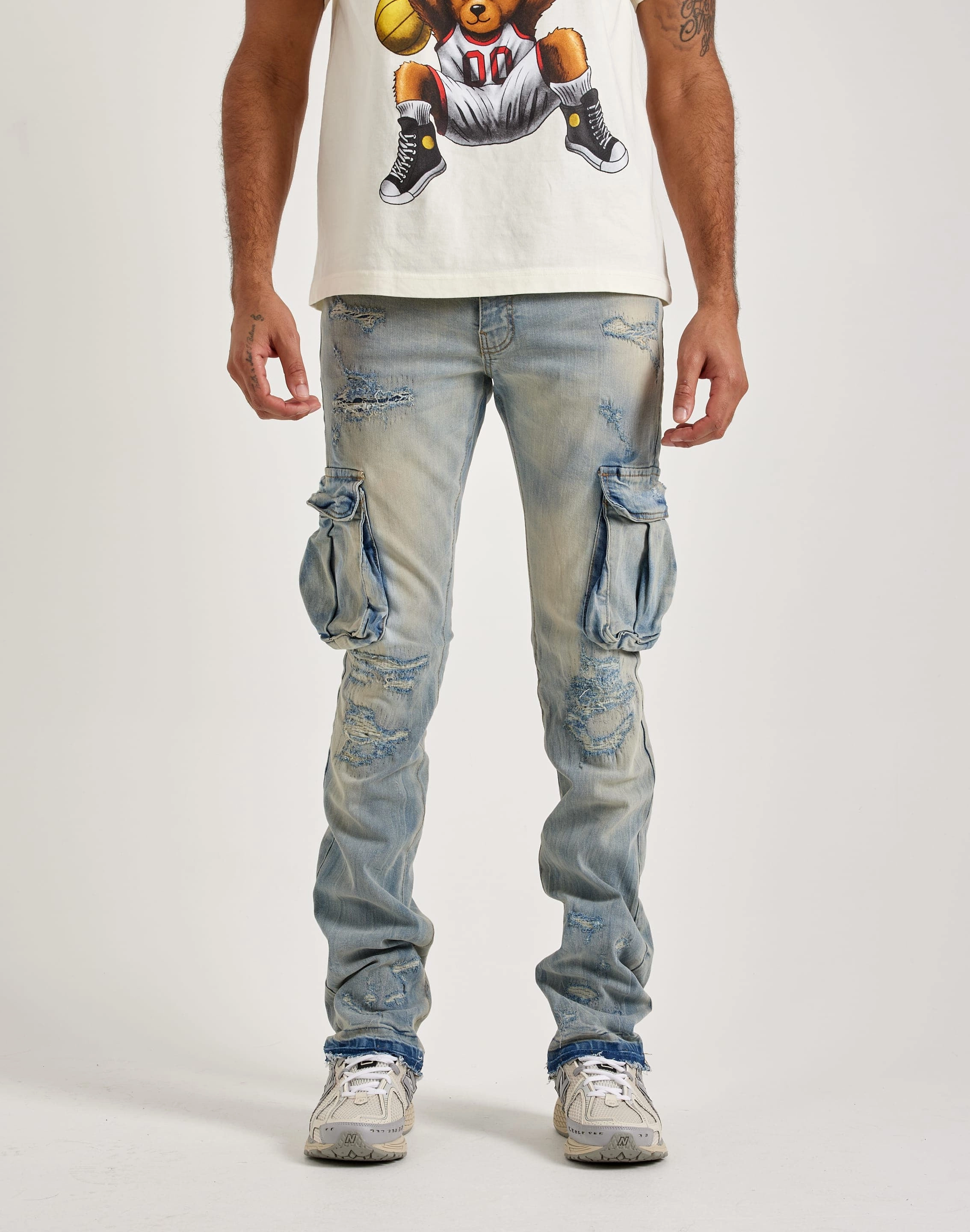 Jordan Craig Stacked Flare Cargo Denim Jeans Smart casual wear Polyester - used fashion