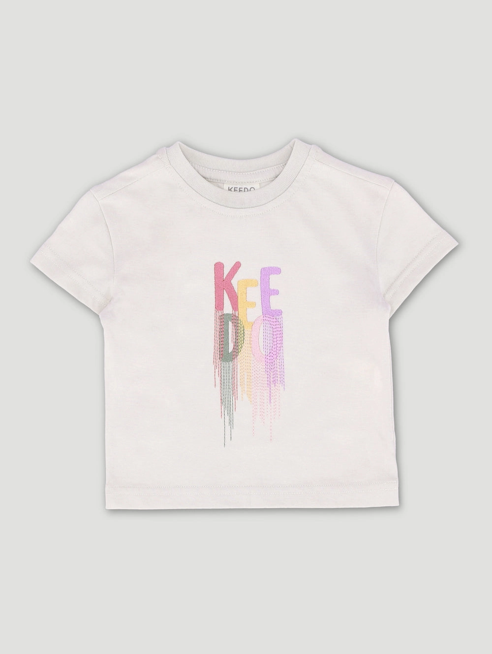 Keedo Baby Girls Embroidered Drip Logo Tee - Stone