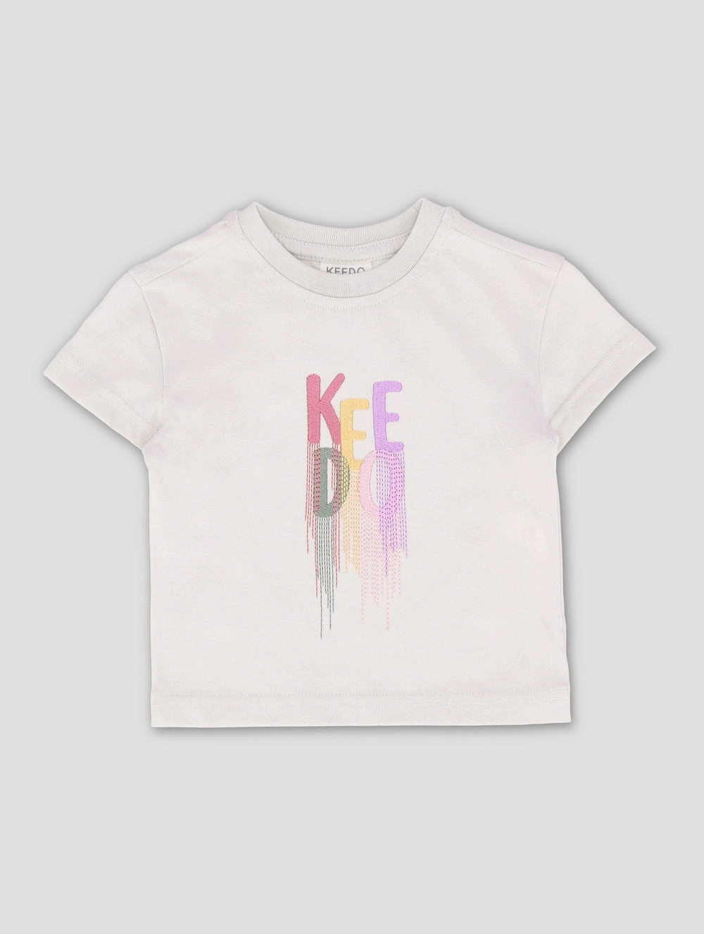 Keedo Baby Girls Embroidered Drip Logo Tee - Stone