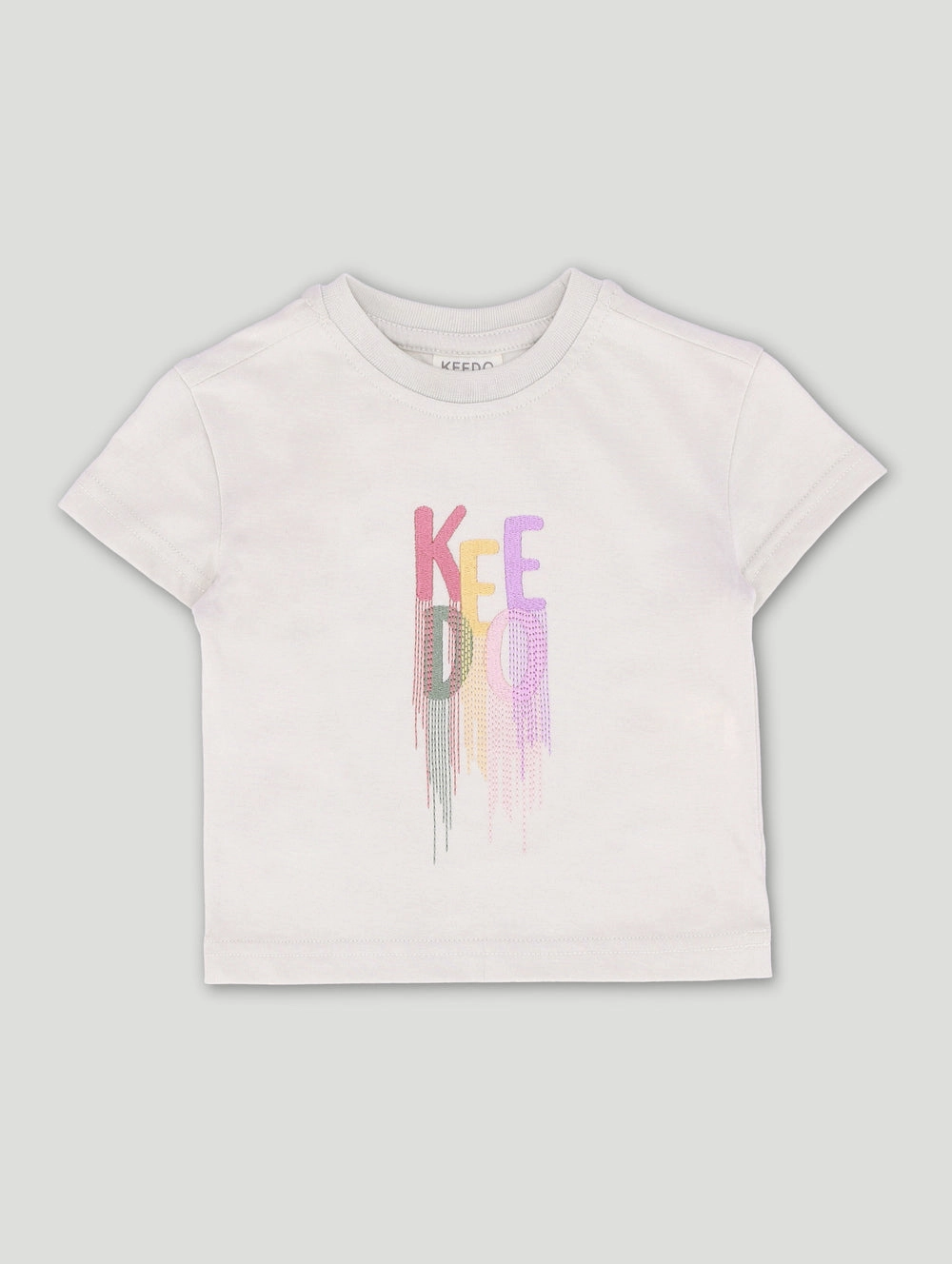 Keedo Baby Girls Embroidered Drip Logo Tee - Stone