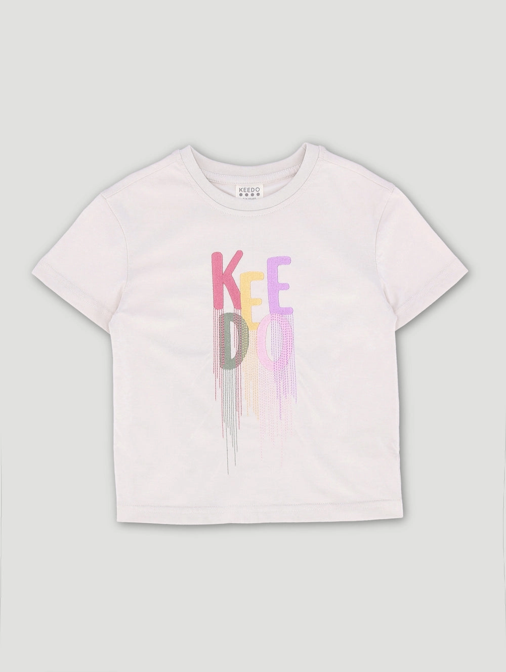 Keedo Girls Embroidered Drip Logo Tee - Stone