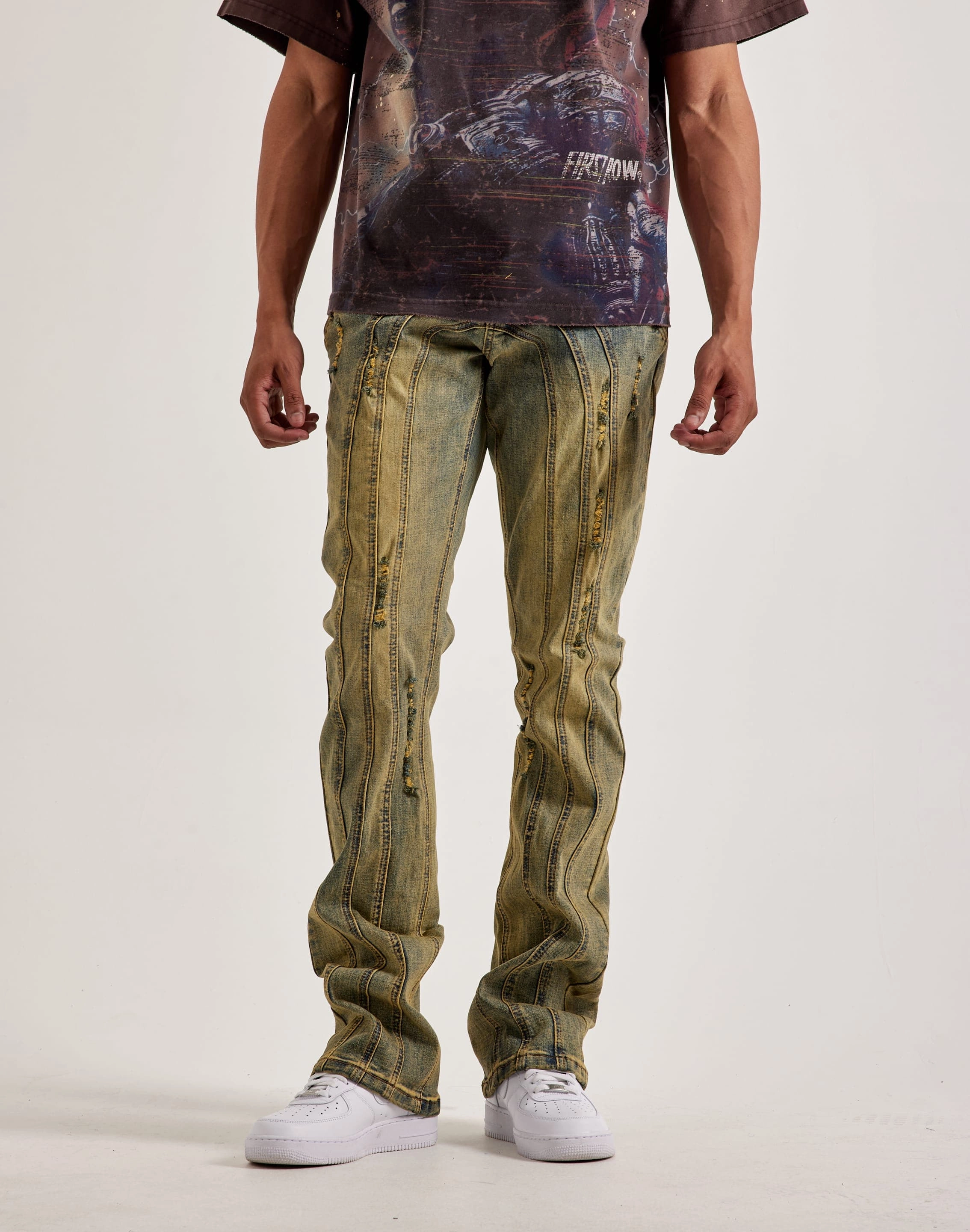 Kilogram Centric Moto Stacked Flare Jeans Ethical fashion choices Fashion storage (wardrobes, hangers, etc.)