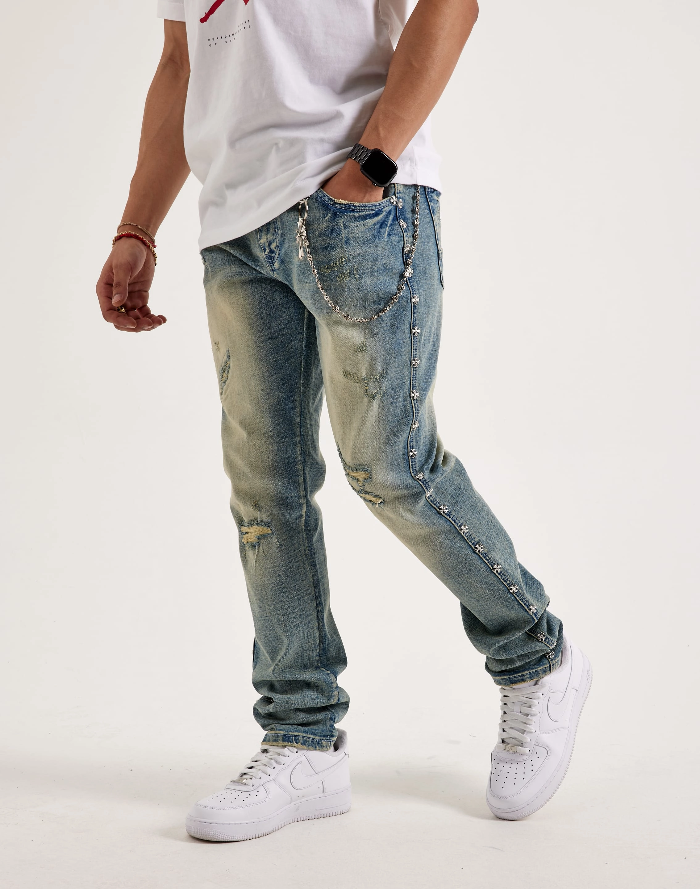 Kilogram Chain Rivet Jeans Embroidered fashion Nautical - themed fashion