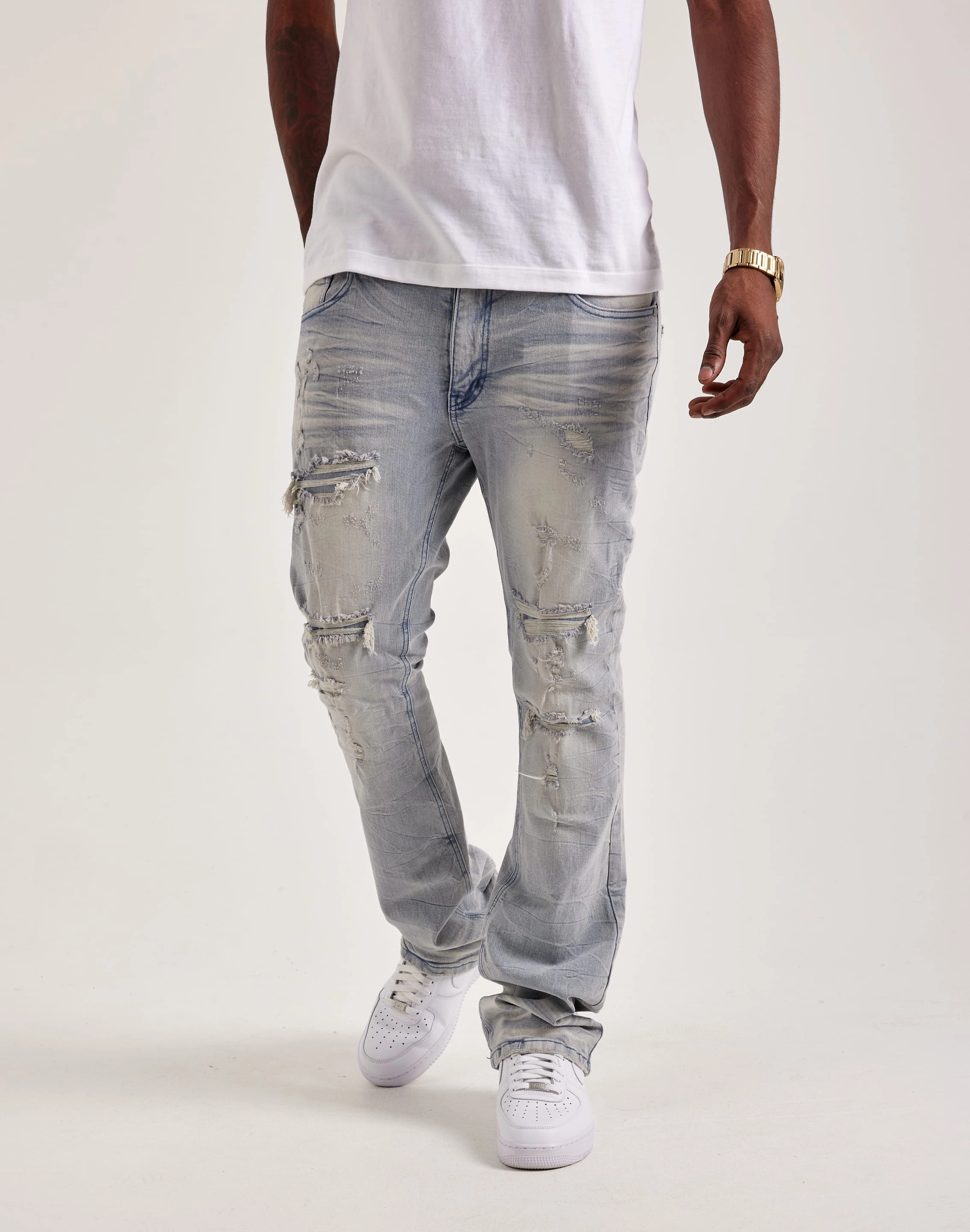 Kloud 9 Stacked Denim Jeans Hip - hop fashion Beaded fashion items