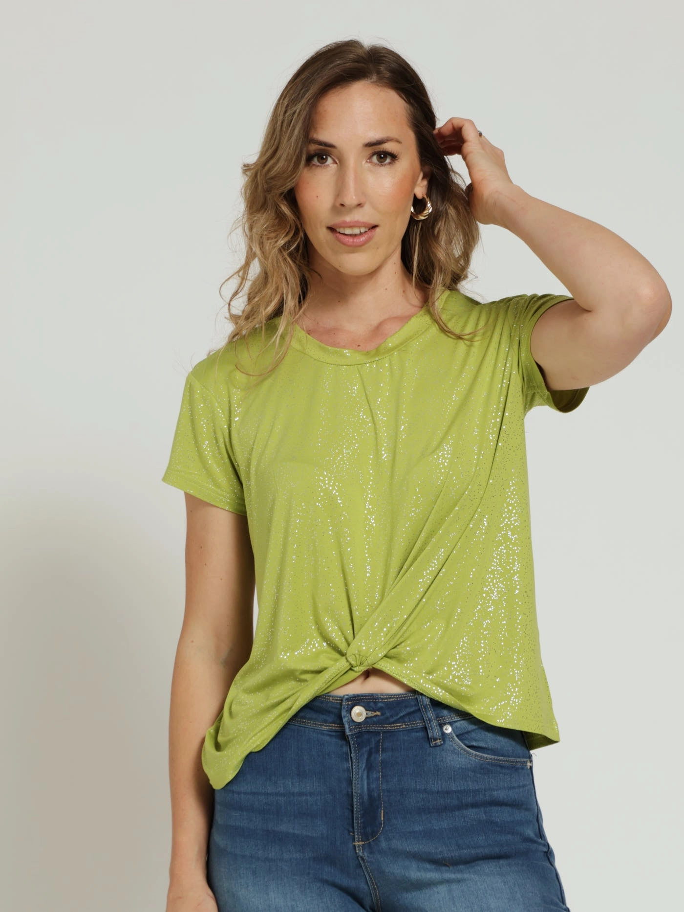 Knot Front Foil Tee - Lime
