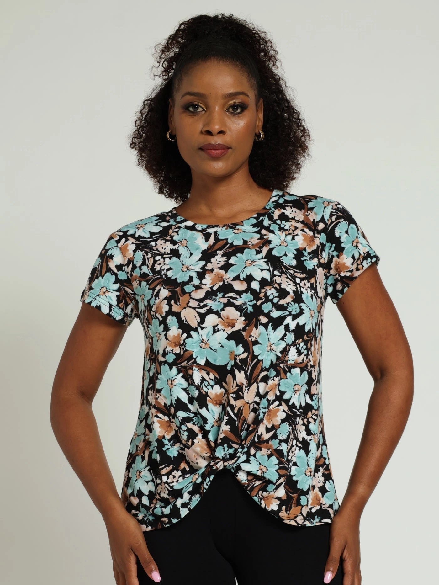 Knot Front Tee - Turquoise
