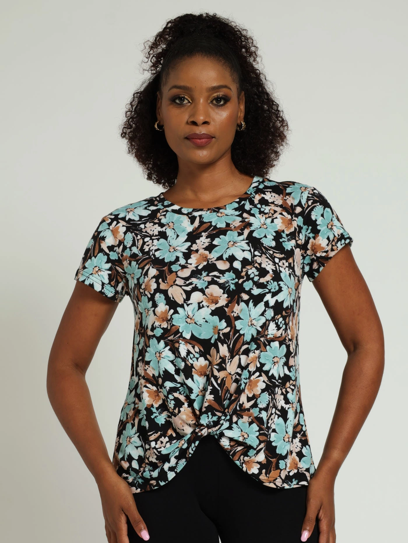 Knot Front Tee - Turquoise