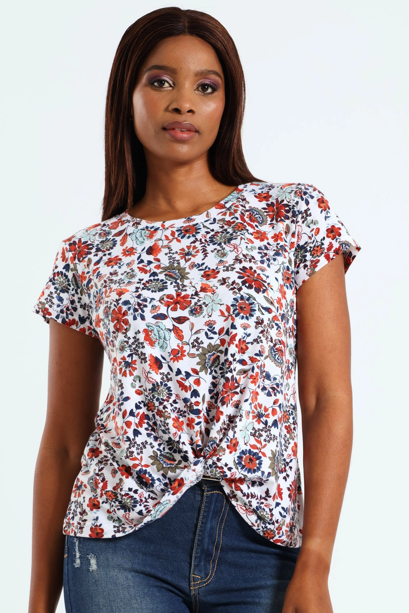 Knot Front Tee - White