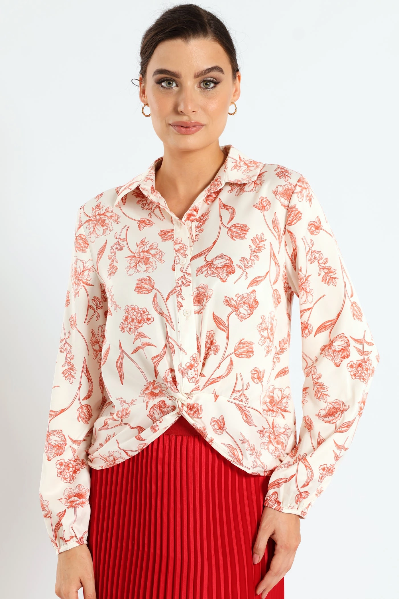 Knot Tonal Floral Satin Shirt - Cream Fashion storage (wardrobes, hangers, etc.) Wardrobe staples