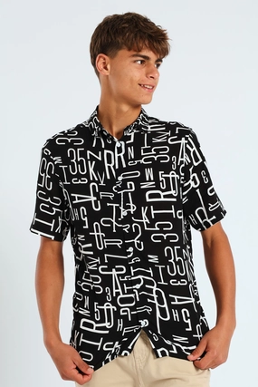 Lace - detailed fashion Boys Letter Viscose Shirt - Black/White Classic fashion pieces