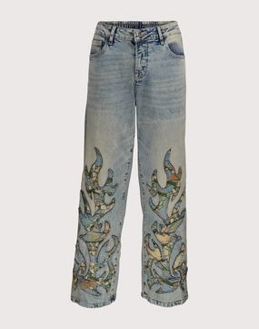 Lace - detailed fashion Grindhouse Wide Leg Denim Flame Pants Luxury fashion items