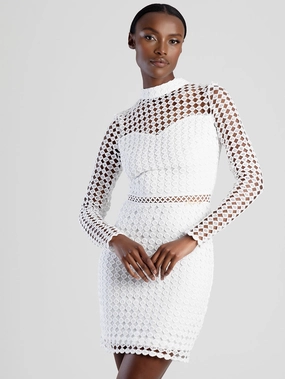 Leather - material fashion Crochet High Neck Dress - White Vintage - inspired fashion