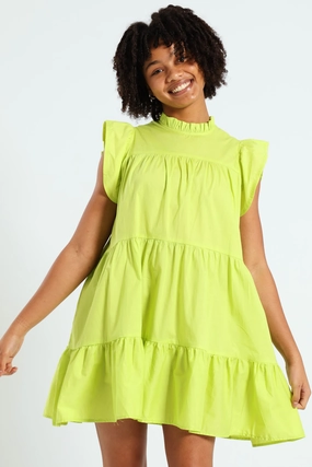 Leather - material fashion Girls Tiered Dress - Lime Military - inspired fashion