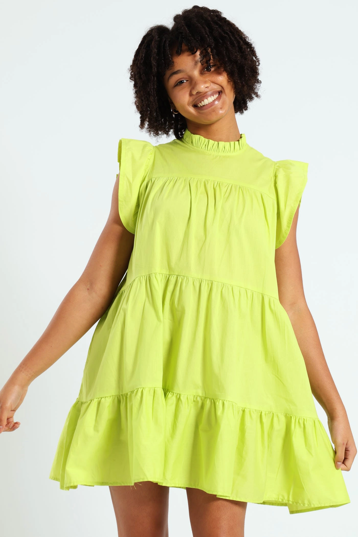 Girls Tiered Dress - Lime Fashion care (washing, ironing, etc.) Leather - material fashion